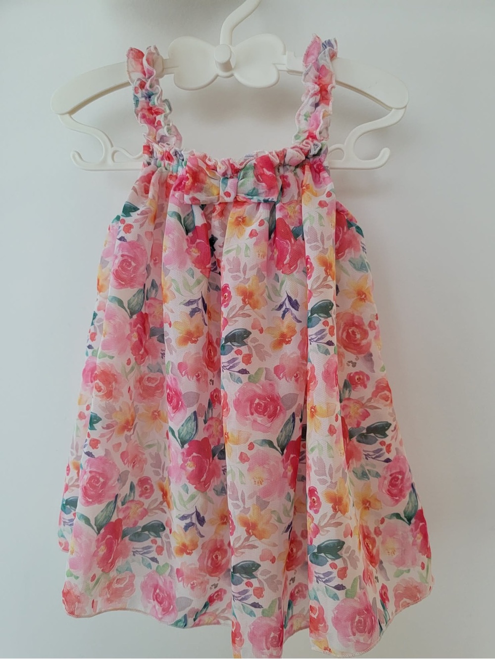 Floral Dress with Built-In Bodysuit 9M Pink Watercolor flowers and roses- Ruffle